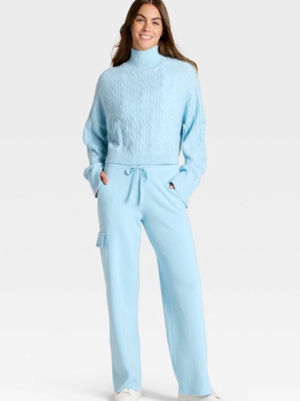 Like New JoyLab Cropped Blue Mock Turtle Neck Sweater - Picture 6 of 6